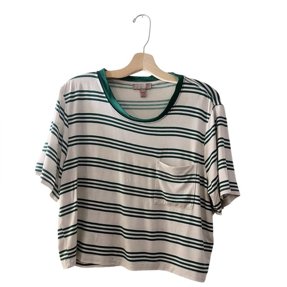 J. Crew Other - J. Crew Striped Pajama Shirt Loungewear Tshirt Top Short Sleeves Green White